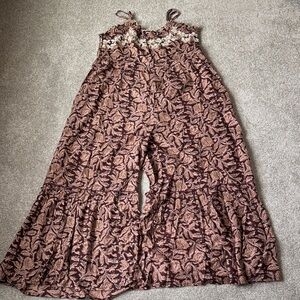 Natural Life Harley jumpsuit brown floral vines medium autumn NWT